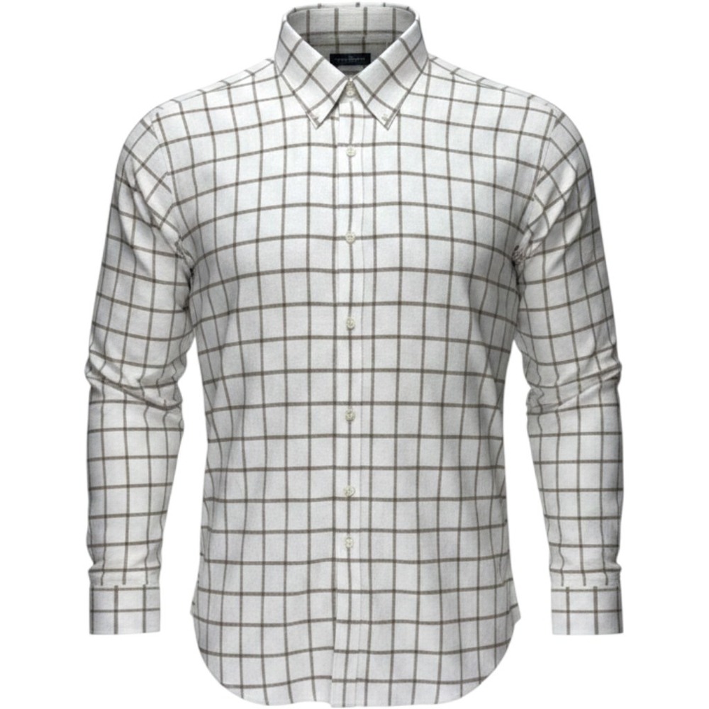John Ashford Mens Medium NWT Tan Cream Windowpane Plaid Cotton Button Down Shirt